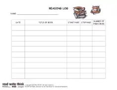 Reading Log Middle School Template