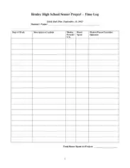 Free Download PDF Books, High School Senior Project Time Log Template