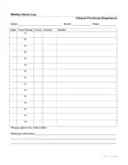 Free Download PDF Books, Weekly Clinical Time Log Template