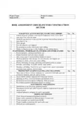 Risk Assessment Checklist For Construction Sector Template