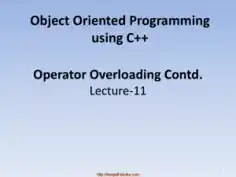 Object Oriented Programming Using C++ Operator Overloading Contd – C++ Lecture 11