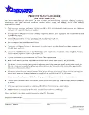 Construction Plant Manager Job Description Example Template