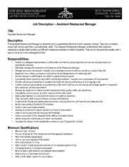 Free Download PDF Books, Restaurant Assistant Manager Job Description Template