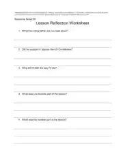 Lesson Reflection Worksheet Template
