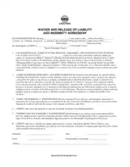 Free Download PDF Books, Waiver and Release of Liability and Indemnity Agreement Template
