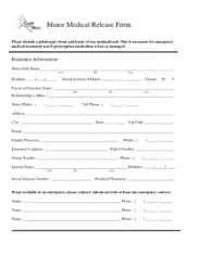 Simple Medical Release Form for Minor Template