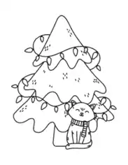 Christmas Cute Cat Tree Lights Coloring Template