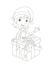 Christmas Cute Elf Gift Box Coloring Template