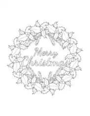 Christmas Holly Wreath Merry Coloring Template