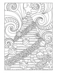 Christmas Tree Decorated Tree Swirly Background For Adults Free Coloring Template