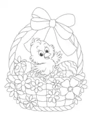 Easter Basket With Bow Eggs Chick Coloring Template