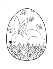 Easter Egg Cute Bunny In Egg With Leaves Coloring Template