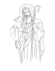 Jesus Shepherd Sheep Crook Bible Coloring Template