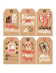 Free Download PDF Books, Christmas Tags Black White Red Paper Snowglobe Mittens Gifts Coloring Template