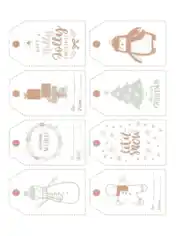 Free Download PDF Books, Christmas Tags Gold Pastel Snowman Gingerbread Holly Jolly Gifts Penguin Tree Coloring Template