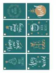 Free Download PDF Books, Christmas Tags Green Gold White Tree Wreath Cocoa Ornaments Gifts Sentiments Coloring Template