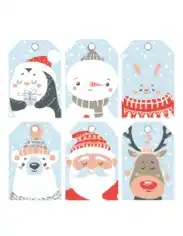 Free Download PDF Books, Christmas Tags Santa Deer Penguin Cute Snowy Coloring Template