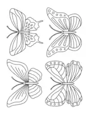 Butterfly 4 Mini Butterflies Patterned Set 1 Coloring Template