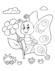 Butterfly Cartoon Butterfly Holding Flower Coloring Template
