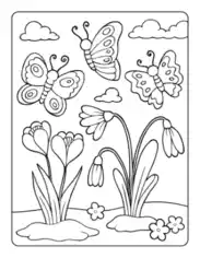 Butterfly Cartoon Spring Flowers Coloring Template