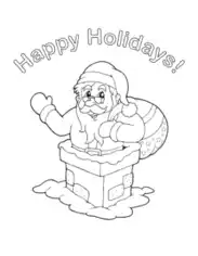 Christmas Santa Claus Chimney Sack Gifts Happy Holidays Coloring Template
