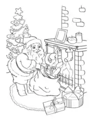 Free Download PDF Books, Santa Delivering Gifts Fireside Christmas Tree Coloring Template