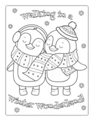 Free Download PDF Books, Winter Cute Winter Penguins In Love Coloring Templat