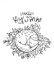 Hello Autumn Fox Sleeping In Leaves Autumn and Fall Coloring Template