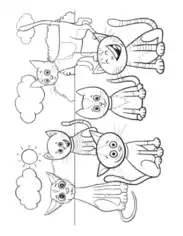 Free Download PDF Books, Cartoon Group of Cat Coloring Template