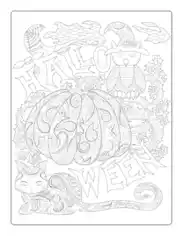 Free Download PDF Books, Halloween Pumpkin Cat Owl Intricate Pattern Coloring Template