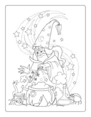 Halloween Wizard Cauldron Newt Coloring Template