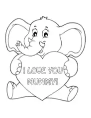 Mothers Day Cute Elephant Holding Heart Mummy Coloring Template