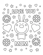 Free Download PDF Books, Mothers Day I Love You Mom Rabbit Coloring Template