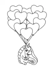 Heart Cute Unicorn Bunch of Balloons Coloring Template