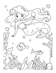 Mermaid Cute Swimming Coloring Template