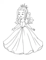 Princess Frilly Dress Long Hair Coloring Template