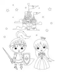 Princess Knight Princess Castle Coloring Template