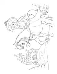 Princess Riding Horse To Castle Coloring Template