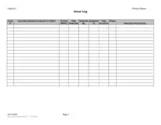 Issue Log Sheet Template