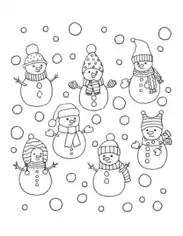Winter Cute Snowmen To Color Template