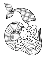 Mermaid Cute Cartoon Flower Hair Coloring Template