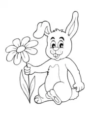 Cute Rabbit With Flower Cartoon Spring Coloring Template