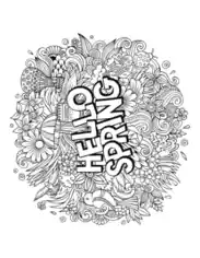 Hello Detailed Doodle for Adults Spring Coloring Template