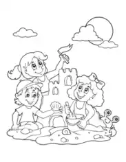 Free Download PDF Books, Sandcastle Shells Children Beach Summer Coloring Template