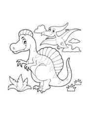 Free Download PDF Books, Cartoon Dinosaur Scene Dinosaur Coloring Template