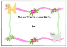 Kids Award Certificate Cats and Flowers Template