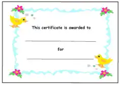 Free Download PDF Books, Kids Award Certificate Chicks and Flowers Template