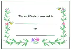 Kids Award Certificate Flowers and Bees Template
