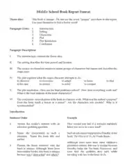 Book Report Middle School Template