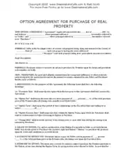 Option Agreement For Purchase Of Real Estate Template